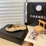 Chanel Black Camellia Slides Beige - Image 8