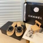 Chanel Black Camellia Slides Beige - Image 9