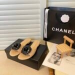 Chanel Black Camellia Slides Beige - Image 10