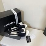 Chanel Camellia Slides Black White - Image 3