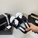 Chanel Camellia Slides Black White - Image 4