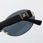 Celine Tortoise Luxe Oval Rimless Sunglasses Black - Image 3