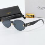 Celine Tortoise Luxe Oval Rimless Sunglasses Black - Image 2
