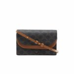 Celine Wallet On Strap In Triomphe Canvas And Smooth Tan 20Cm