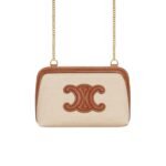 Celine Clutch On Chain Cuir Triomphe In Textile And Calfskin Natural Tan 17Cm