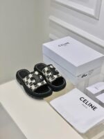 Celine Clea Triomphe Slide In Triomphe Stamped Canvas Calfskin Black - Image 2