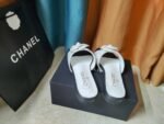 Chanel Camellia Leather Slides White - Image 2