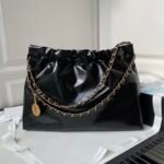Chanel 22 Shiny Leather Flat Bag Black 45cm - Image 7
