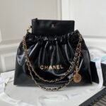 Chanel 22 Shiny Leather Flat Bag Black 45cm - Image 6