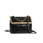 Chanel Kiss Lock Evening Black Leather Quilted 19Cm