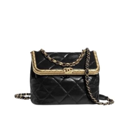 Chanel Kiss Lock Evening Black Leather Quilted 19Cm