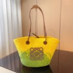 Loewe Anagram Basket Bag Khaki Green And Yellow 27cm A223P65X04 - Image 2