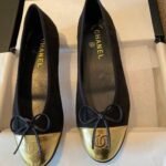 Chanel Leather Cap Toe Ballet Flats Black Gold - Image 2