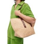 Loewe Fold Shopper In Raffia Natural And Tan 35cm B507X23X04 2435 - Image 4