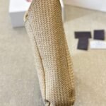 Prada Logo Embossed Raffia Shoulder Bag Beige 33cm 1BC186VOUO2A2T - Image 4
