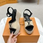 Louis Vuitton Helios Wedge Sandal Raffia Black - Image 4