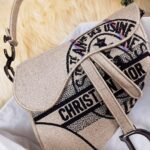 Dior Saddle Bag Union Motif Beige Jute 25cm - Image 5
