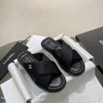 Chanel CC Logo Criss Cross Slides Black - Image 2