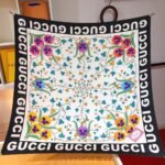 Gucci Floral Print Silk Scarf In Ivory In Black And White 90Cm 7438763G0019260 - Image 3