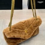 Saint Laurent Loulou Shearling Puffer Bag Brown 28cm P00589743 - Image 6