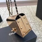 Chanel Quilted Hammered Metal Mini Classic Flap Evening Box Bag Gold 18cm - Image 6