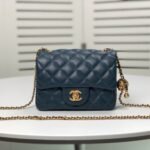 Chanel Mini Square Classic Handbag Dark Blue 17cm - Image 9