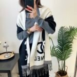 Chanel Logo Cashmere Muffler Scarf Black And White - Image 5