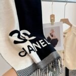 Chanel Logo Cashmere Muffler Scarf Black And White - Image 3
