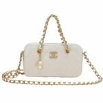 Chanel Handbag Gold Tone Metal White 20Cm