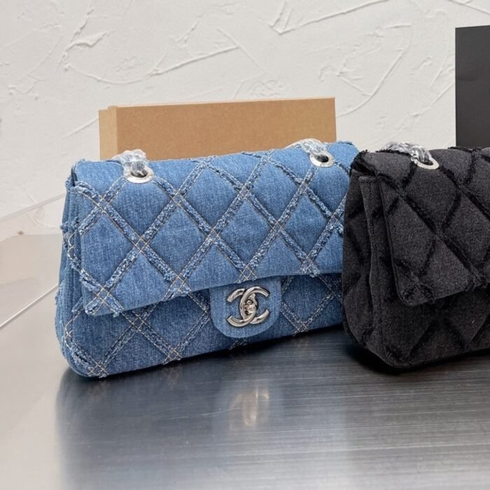 Chanel CC Chain Flap Quilted Denim Jumbo Blue 25cm - Purseglux
