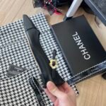 Chanel Pointed Toe Doll Shoes With Gold Flower In Black - Image 6