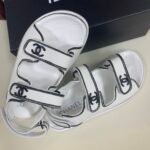 Chanel Calfskin Printed Velcro Dad Sandals White Black - Image 3