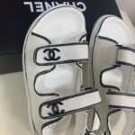 Chanel Calfskin Printed Velcro Dad Sandals White Black - Image 4