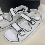 Chanel Calfskin Printed Velcro Dad Sandals White Black - Image 6