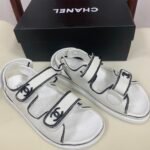 Chanel Calfskin Printed Velcro Dad Sandals White Black - Image 8