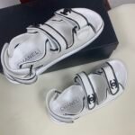 Chanel Calfskin Printed Velcro Dad Sandals White Black - Image 10