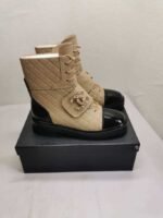 Chanel Lace Up Boots Beige Black G39516 Y56261 K5119 - Image 5
