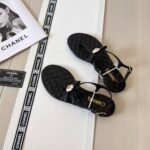 Chanel Black Quilted Leather With White Camellia Cc Logo Sandals G45258 X01000 94305 - Image 6