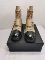 Chanel Lace Up Boots Beige Black G39516 Y56261 K5119 - Image 4