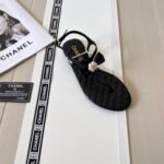 Chanel Black Quilted Leather With White Camellia Cc Logo Sandals G45258 X01000 94305 - Image 3
