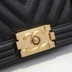 Chanel Boy Chevron Small Handbag Black In Gold 20cm - Image 2