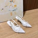 Chanel Cc Leather Pointy Toe Pumps Slingbacks Sandals White - Image 10