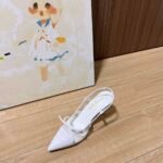 Chanel Cc Leather Pointy Toe Pumps Slingbacks Sandals White - Image 7