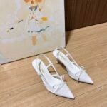 Chanel Cc Leather Pointy Toe Pumps Slingbacks Sandals White - Image 6
