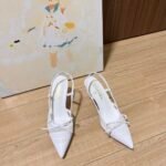 Chanel Cc Leather Pointy Toe Pumps Slingbacks Sandals White - Image 5