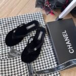 Chanel Thongs Slipper Velvet In Black G45716 B16716 94305 - Image 8