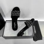 Chanel 24P Beaded Diamond Logo Slippers Black - Image 4