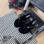 Chanel Thongs Slipper Velvet In Black G45716 B16716 94305 - Image 3