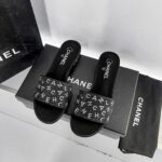 Chanel 24P Beaded Diamond Logo Slippers Black - Image 2
