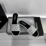 Chanel 24P Beaded Diamond Logo Slippers Silver - Image 3